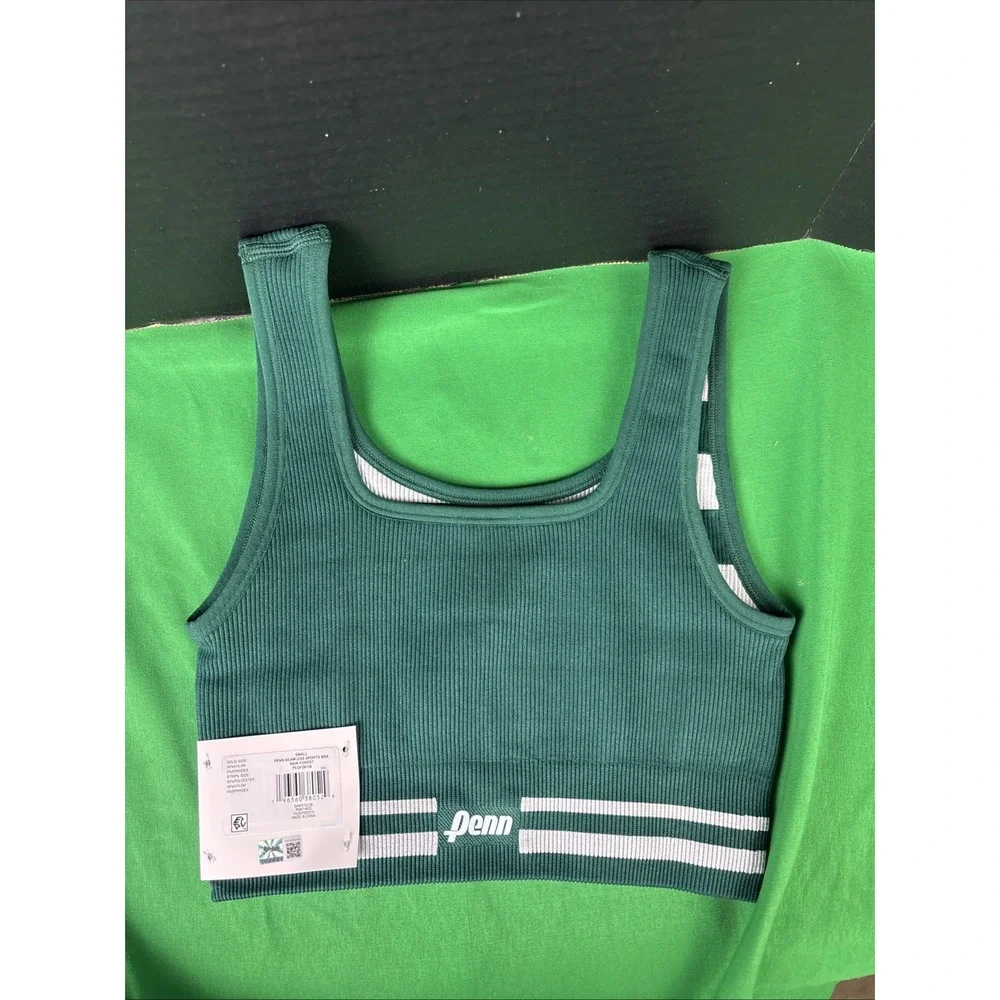 Penn Womens Seamless Reversible Sports Bra Green Size S Ribbed Striped NWT
